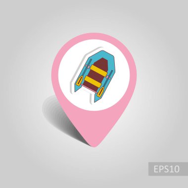 Şişme tekne vektör PIN harita simgesi. Harita-Beach işaretçi. Yaz harita işaretleri. Tatil. Yaz. Tatil, eps 10