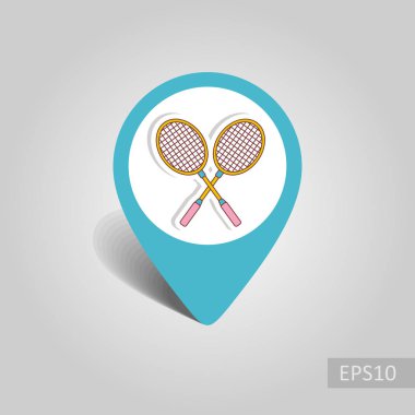 Badminton Raket vektör PIN harita simgesi. Harita-Beach işaretçi. Yaz harita işaretleri. Tatil. Yaz. Tatil, eps 10