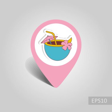 Hindistan cevizi saman vektör PIN harita simgesi ile iç. Harita-Beach işaretçi. Yaz harita işaretleri. Yaz. Tatil, eps 10
