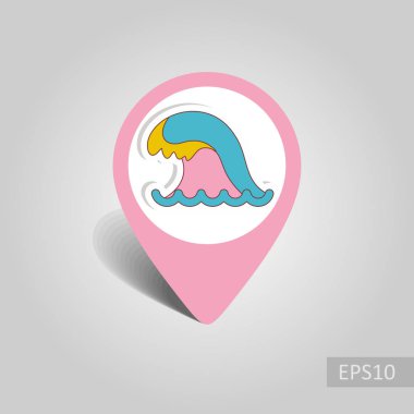 Okyanus dalgası vektör PIN harita simgesi. Harita-Beach işaretçi. Yaz harita işaretleri. Yaz. Tatil, eps 10