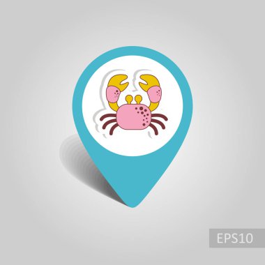 Yengeç vektör PIN harita simgesi. Harita-Beach işaretçi. Yaz harita işaretleri. Yaz. Tatil, eps 10
