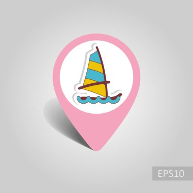 Yönetim Kurulu Rüzgar Sörfü vektör PIN harita simgesi. Harita-Beach işaretçi. Yaz harita işaretleri. Yaz. Tatil, eps 10