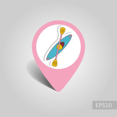 Kayık PIN harita simgesi. Kano vektör. Harita-Beach işaretçi. Yaz harita işaretleri. Yaz. Tatil, eps 10