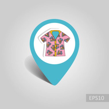 Palmiye ağacı vektör PIN harita simgesi ile Hawaiian gömlek. Harita-Beach işaretçi. Yaz harita işaretleri. Yaz. Tatil, eps 10