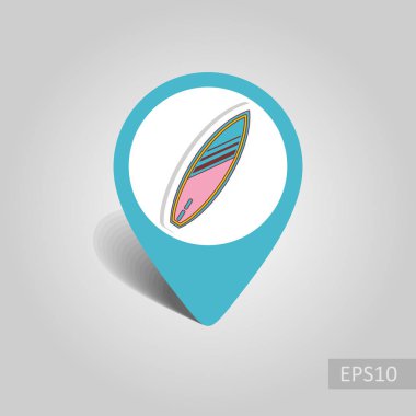 Su vektör PIN harita simgesini sörf tahtası. Harita-Beach işaretçi. Yaz harita işaretleri. Yaz. Tatil, eps 10