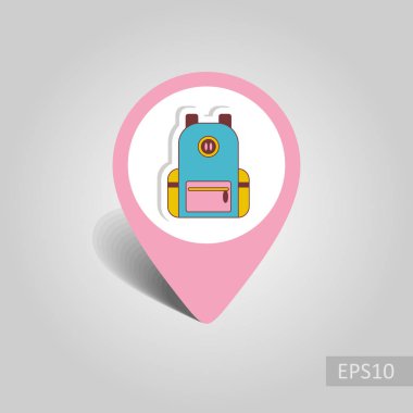 Sırt çantası vektör PIN harita simgesi. Seyahat harita işaretçi. Yaz harita işaretleri. Yaz. Tatil, eps 10