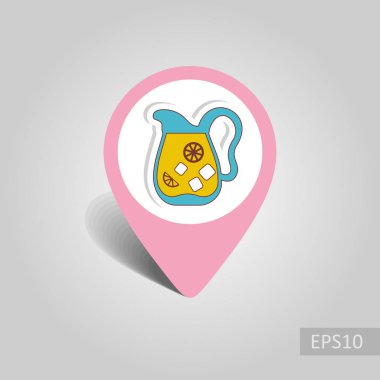 Limon dilimleri ve buz vektör PIN harita simgesi ile limonata sürahi. Harita-Beach işaretçi. Yaz harita işaretleri. Yaz. Tatil, eps 10