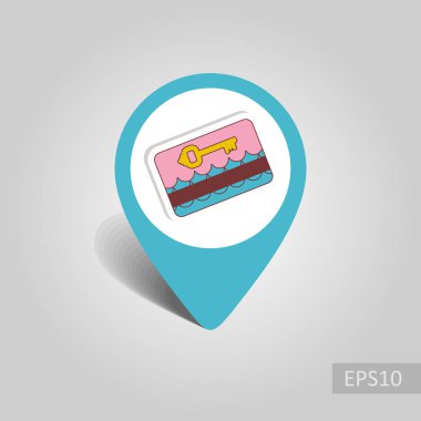 Elektronik keycard vektör PIN harita simgesi. Anahtar kartı. Seyahat harita işaretçi. Yaz harita işaretleri. Yaz. Tatil, eps 10
