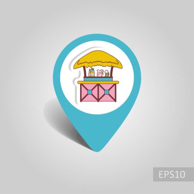 Cafe Bar bungalovlar plaj vektör PIN harita simgesini. Harita-Beach işaretçi. Yaz harita işaretleri. Yaz. Tatil, eps 10