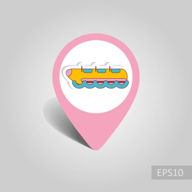 Sarı muz tekne vektör PIN harita simgesi. Harita-Beach işaretçi. Yaz harita işaretleri. Yaz. Tatil, eps 10