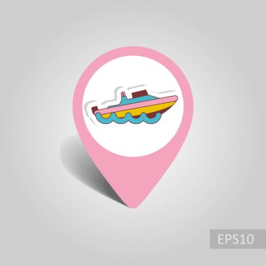 Hız tekne vektör PIN harita simgesi. Seyahat harita işaretçi. Yaz harita işaretleri. Yaz. Tatil, eps 10