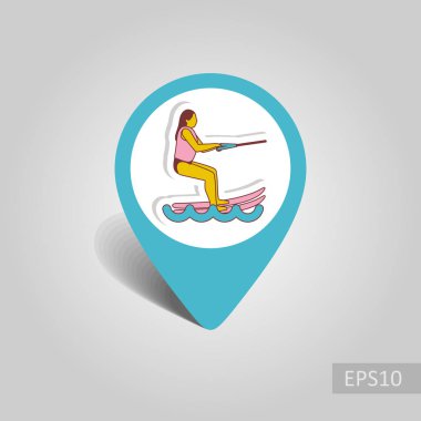 Su kayağı vektör PIN harita simgesi. Harita-Beach işaretçi. Yaz harita işaretleri. Yaz. Tatil, binmek, spor, eps 10 su