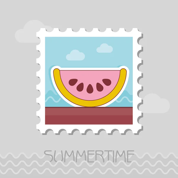 Watermelon Slice Flat Stamp Beach Summer Summertime Vacation Eps — Stock Vector