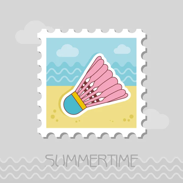 Shuttle Voor Badminton Sport Platte Stempel Strand Zomer Zomer Vakantie — Stockvector