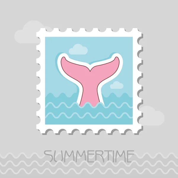 Whale Staart Vector Stempel Strand Zomer Zomer Vakantie Vakantie Eps — Stockvector