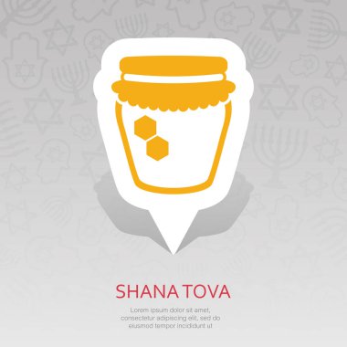 Kavanoz bal. Rosh Hashanah PIN harita simgesi. Shana tova harita işaretçi. Tatlı ve mutlu yeni yıl İbranice. Harita işareti. Web sitesi tasarımı, logo, app, Kullanıcı arabirimi için grafik sembolü. Vektör çizim