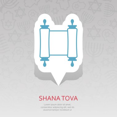 Tevrat kaydırma. Rosh Hashanah PIN harita simgesi. Shana tova harita işaretçi. Tatlı ve mutlu yeni yıl İbranice. Harita işareti. Web sitesi tasarımı, logo, app, Kullanıcı arabirimi için grafik sembolü. Vektör çizim