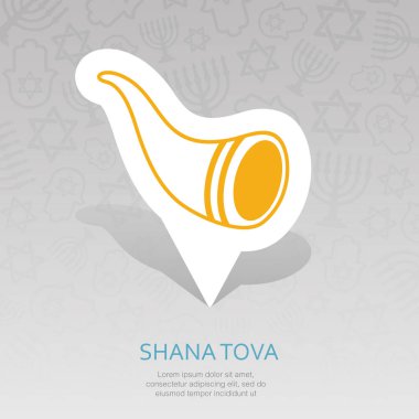 Shofar. Rosh Hashanah PIN harita simgesi. Shana tova harita işaretçi. Tatlı ve mutlu yeni yıl İbranice. Harita işareti. Web sitesi tasarımı, logo, app, Kullanıcı arabirimi için grafik sembolü. Vektör çizim