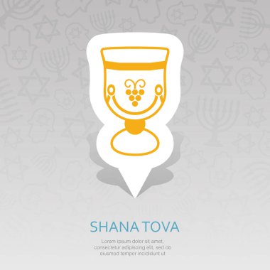 Şarap Kupası. Rosh Hashanah PIN harita simgesi. Shana tova harita işaretçi. Tatlı ve mutlu yeni yıl İbranice. Harita işareti. Web sitesi tasarımı, logo, app, Kullanıcı arabirimi için grafik sembolü. Vektör çizim