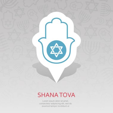 Hamza el. Rosh Hashanah PIN harita simgesi. Shana tova harita işaretçi. Tatlı ve mutlu yeni yıl İbranice. Harita işareti. Web sitesi tasarımı, logo, app, Kullanıcı arabirimi için grafik sembolü. Vektör çizim
