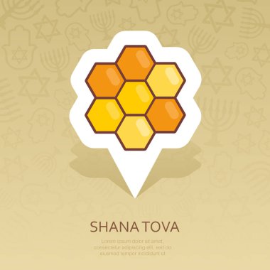 Arı peteği. Tatlım. Rosh Hashanah PIN harita simgesi. Shana tova harita işaretçi. Tatlı ve mutlu yeni yıl İbranice. Harita işareti. Web sitesi tasarımı, logo, app, Kullanıcı arabirimi için grafik sembolü. Vektör çizim