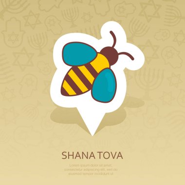 Arı. Rosh Hashanah PIN harita simgesi. Shana tova harita işaretçi. Tatlı ve mutlu yeni yıl İbranice. Harita işareti. Web sitesi tasarımı, logo, app, Kullanıcı arabirimi için grafik sembolü. Vektör çizim