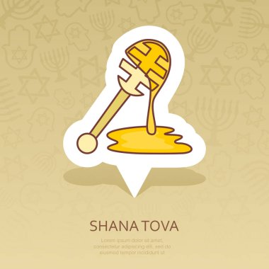 Bal ayı. Rosh Hashanah PIN harita simgesi. Shana tova harita işaretçi. Tatlı ve mutlu yeni yıl İbranice. Harita işareti. Web sitesi tasarımı, logo, app, Kullanıcı arabirimi için grafik sembolü. Vektör çizim