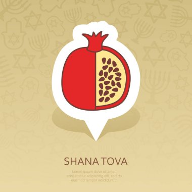 Granat. Rosh Hashanah PIN harita simgesi. Shana tova harita işaretçi. Tatlı ve mutlu yeni yıl İbranice. Harita işareti. Web sitesi tasarımı, logo, app, Kullanıcı arabirimi için grafik sembolü. Vektör çizim