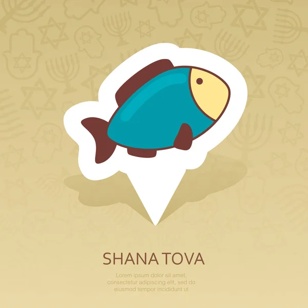 Fische Rosh Hashanah Pin Map Symbol Shana Tova Kartenzeiger Frohes — Stockvektor