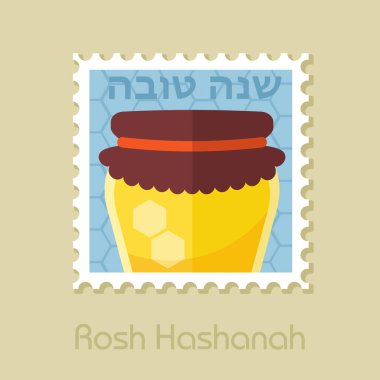 Kavanoz bal. Rosh Hashanah damgası. Shana tova. İbranice tatlı ve mutlu yeni yıl