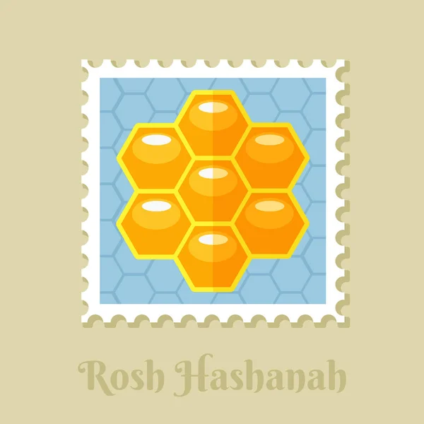 Bee Honeycomb Honung Rosh Hashanah Stämpel Shana Tova Happy Och — Stock vektor