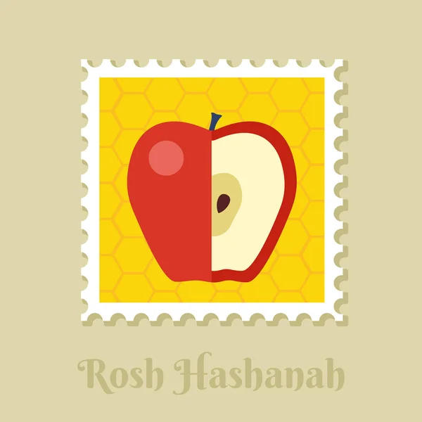 Apfel Rosh Hashanah Briefmarke Shana Tova Frohes Und Süßes Neues — Stockvektor