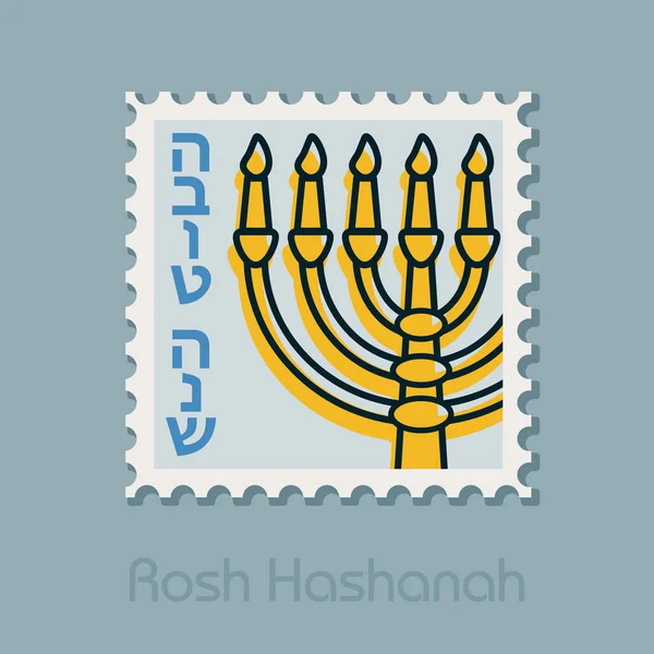 Yedi Kollu Şamdan Rosh Hashanah Damgası Shana Tova Branice Tatlı — Stok Vektör