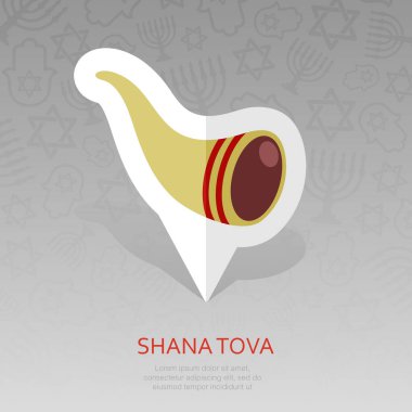 Shofar. Rosh Hashanah PIN harita simgesi. Shana tova harita işaretçi. Tatlı ve mutlu yeni yıl İbranice. Harita işareti. Web sitesi tasarımı, logo, app, Kullanıcı arabirimi için grafik sembolü. Vektör çizim