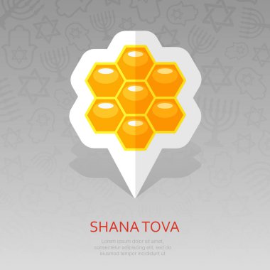 Arı peteği. Tatlım. Rosh Hashanah PIN harita simgesi. Shana tova harita işaretçi. Tatlı ve mutlu yeni yıl İbranice. Harita işareti. Web sitesi tasarımı, logo, app, Kullanıcı arabirimi için grafik sembolü. Vektör çizim