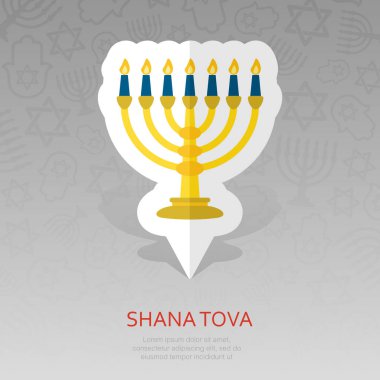 Yedi Kollu Şamdan. Rosh Hashanah PIN harita simgesi. Shana tova harita işaretçi. Tatlı ve mutlu yeni yıl İbranice. Harita işareti. Web sitesi tasarımı, logo, app, Kullanıcı arabirimi için grafik sembolü. Vektör çizim