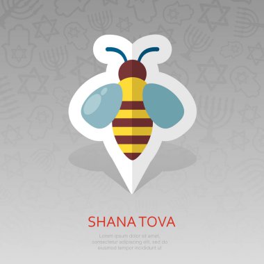 Arı. Rosh Hashanah PIN harita simgesi. Shana tova harita işaretçi. Tatlı ve mutlu yeni yıl İbranice. Harita işareti. Web sitesi tasarımı, logo, app, Kullanıcı arabirimi için grafik sembolü. Vektör çizim