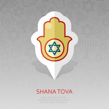 Hamza el. Rosh Hashanah PIN harita simgesi. Shana tova harita işaretçi. Tatlı ve mutlu yeni yıl İbranice. Harita işareti. Web sitesi tasarımı, logo, app, Kullanıcı arabirimi için grafik sembolü. Vektör çizim