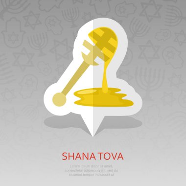 Bal ayı. Rosh Hashanah PIN harita simgesi. Shana tova harita işaretçi. Tatlı ve mutlu yeni yıl İbranice. Harita işareti. Web sitesi tasarımı, logo, app, Kullanıcı arabirimi için grafik sembolü. Vektör çizim
