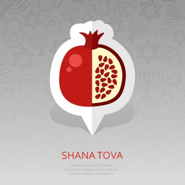 Granat. Rosh Hashanah PIN harita simgesi. Shana tova harita işaretçi. Tatlı ve mutlu yeni yıl İbranice. Harita işareti. Web sitesi tasarımı, logo, app, Kullanıcı arabirimi için grafik sembolü. Vektör çizim