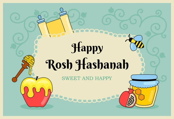 Card Jewish New Year Holiday Poster Rosh Hashanah Template Postcard — Stock Vector