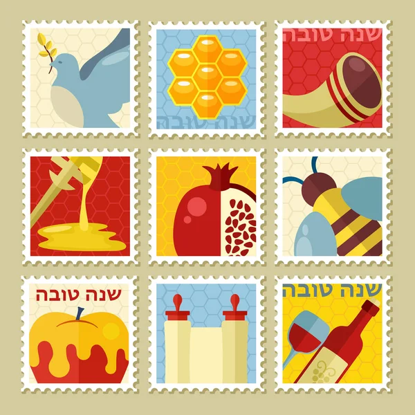 Rosh Hashanah Damgası Shana Tova Branice Tatlı Mutlu Yeni Yıl — Stok Vektör