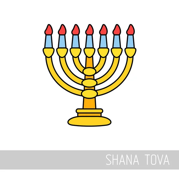 Menorah Rosh Hashanah Icône Shana Tova Bonne Douce Année Hébreu — Image vectorielle