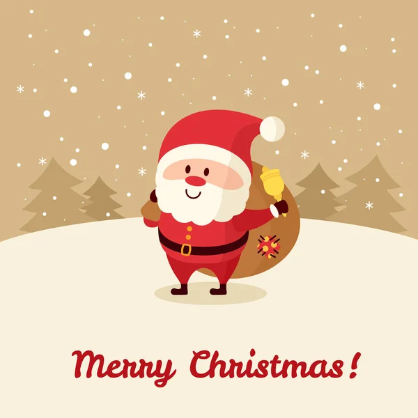 圣诞老人带着一袋礼物和一个铃铛 圣诞快乐 新年愉快 节日贺卡 孤立向量例证 — 图库矢量图片