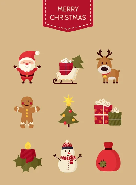 Set Icone Natalizie Collezione Oggetti Vacanze Buon Natale Felice Anno — Vettoriale Stock