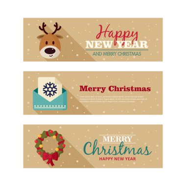 Noel afiş kümesi. Mutlu Noeller ve mutlu yeni yıl. Vektör çizim. EPS 10