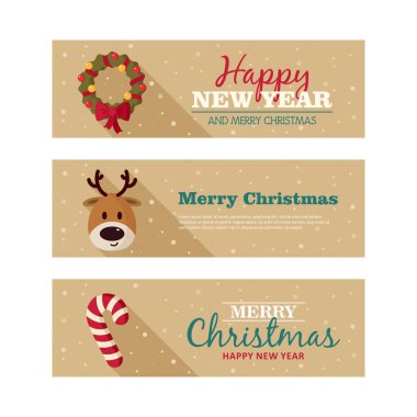 Noel afiş kümesi. Mutlu Noeller ve mutlu yeni yıl. Vektör çizim. EPS 10