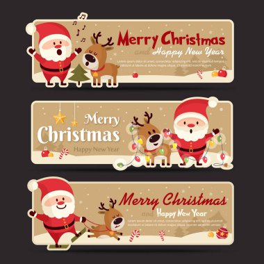 Noel afiş kümesi. Mutlu Noeller ve mutlu yeni yıl. Vektör çizim. EPS 10