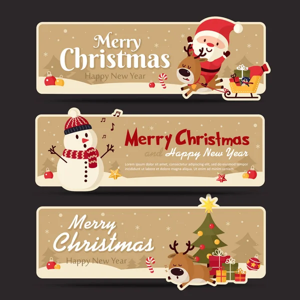 Conjunto Banner Natal Feliz Natal Feliz Ano Novo Ilustração Vetorial —  Vetores de Stock