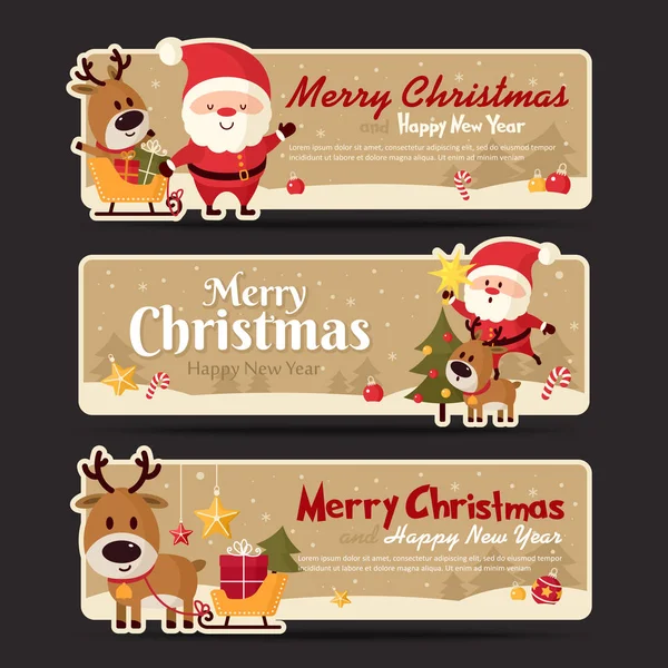 Conjunto Banner Natal Feliz Natal Feliz Ano Novo Ilustração Vetorial —  Vetores de Stock